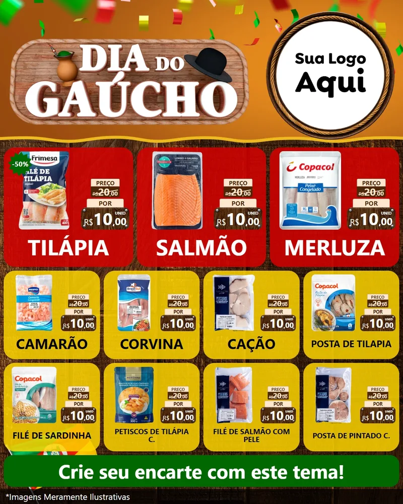 Modelo de Rede Social para Feed Instagram com o tema Dia do Gaúcho para Peixaria