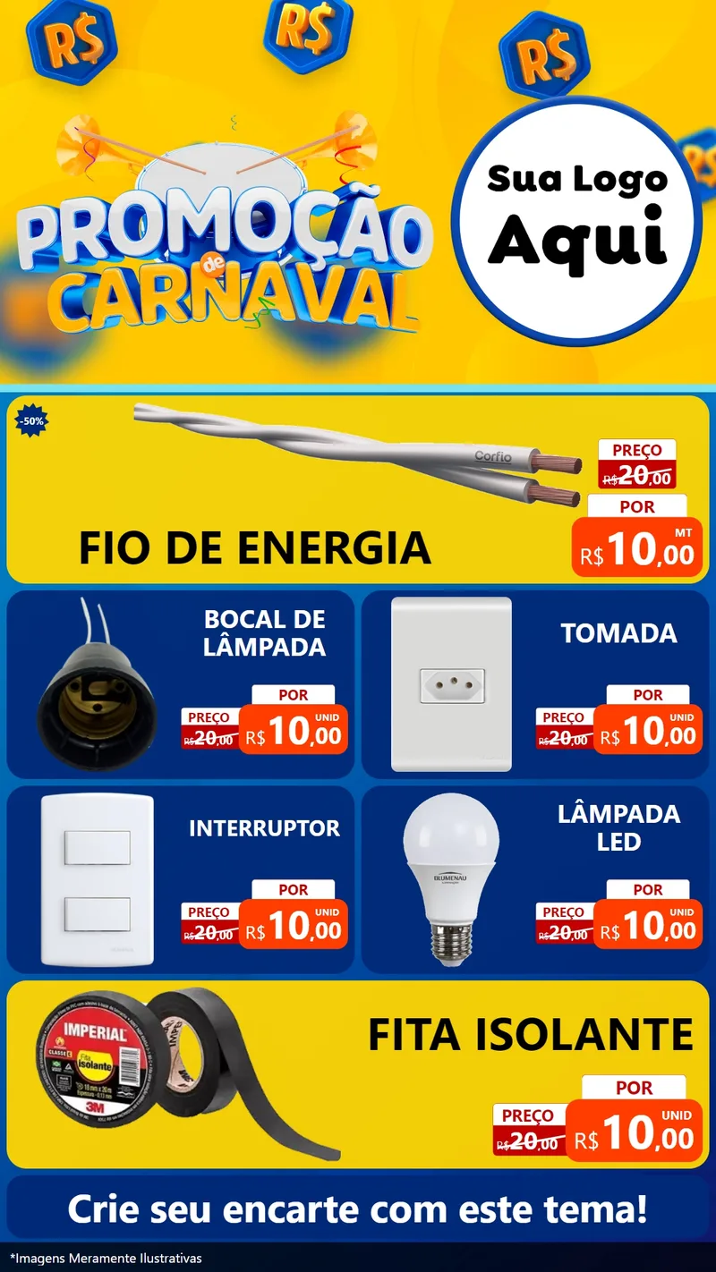 Modelo de TV para TV Vertical com o tema Promoção de Carnaval para Materiais Elétricos