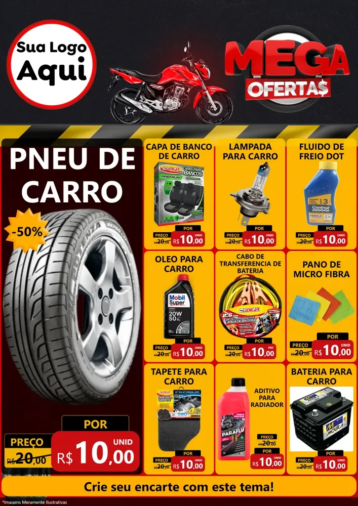 Modelo de Encarte para Encarte A4 Vertical com o tema Mega Ofertas - Motopeças para Auto peças