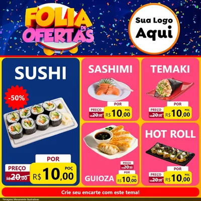 Modelo de Rede Social para Feed Facebook com o tema Folia de Ofertas para Comida japonesa