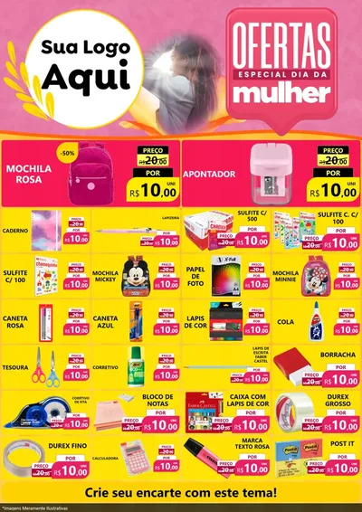 Modelo de Encarte para Encarte A4 Vertical com o tema Ofertas - Especial Dia Das Mulheres para Papelaria