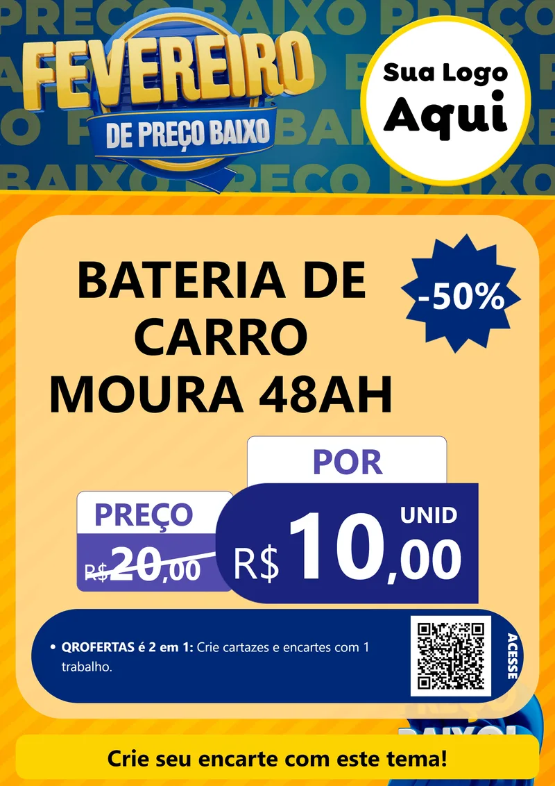 Modelo de Cartaz para Cartaz A4 Vertical com o tema Fevereiro de Preço Baixo para Baterias Elétricas