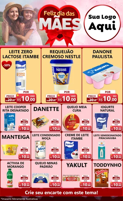 Modelo de Encarte para Encarte Grande com o tema Feliz Dia Das Mães para Frios e Laticínios