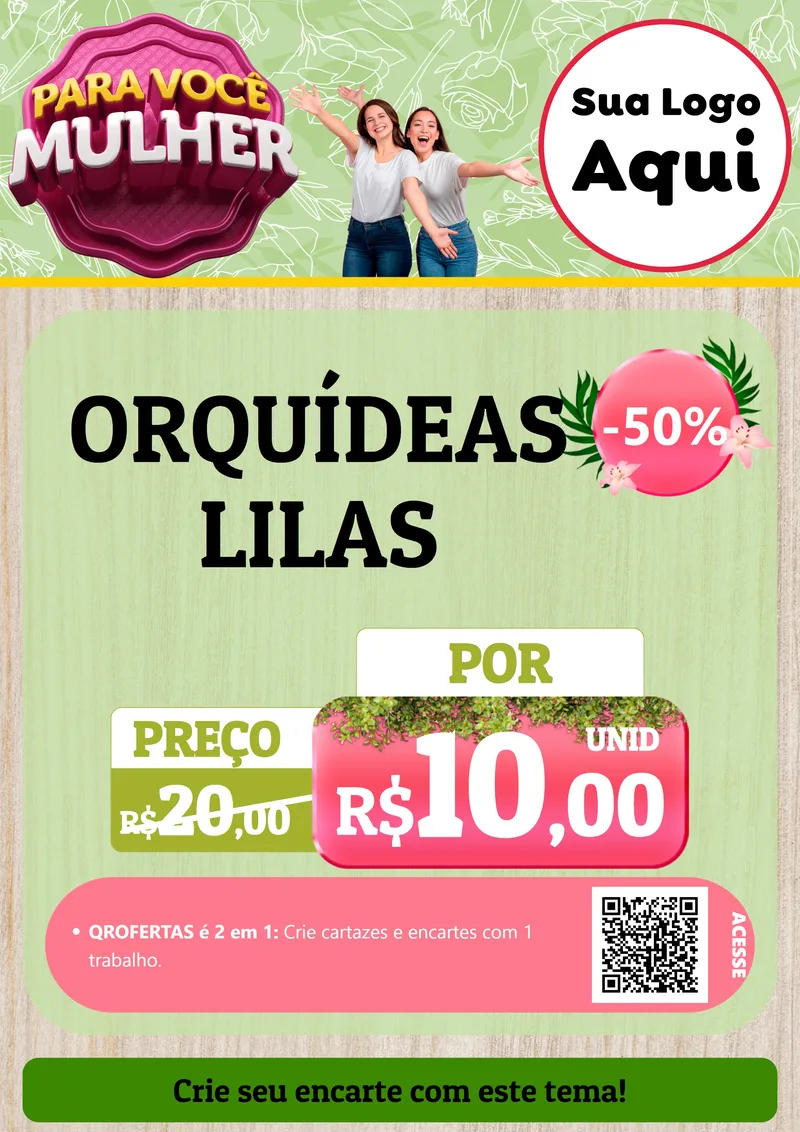 Modelo de Cartaz para Cartaz A4 Vertical com o tema Para Você Mulher para Floricultura e jardim