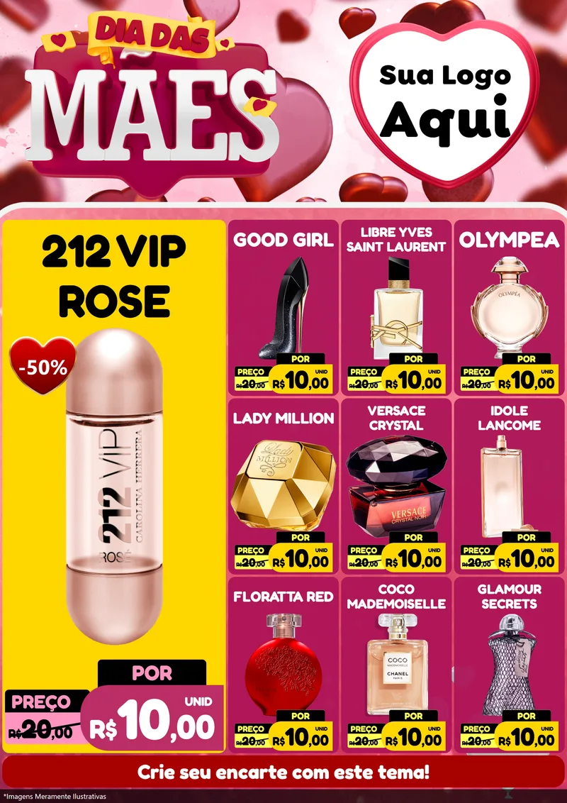 Modelo de Encarte para Encarte A4 Vertical com o tema Dia Das Mães para Perfumes