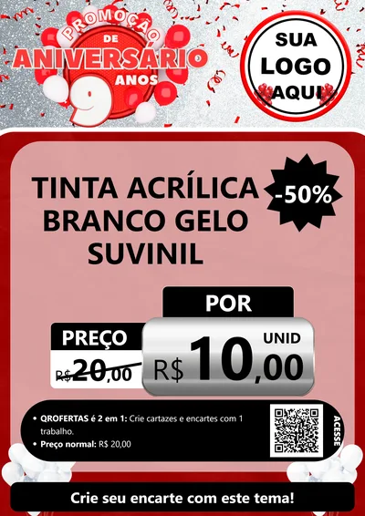 Modelo de Cartaz para Cartaz A4 Vertical com o tema Promoção de Aniversário - 9 Anos para Tintas e Ferramentas