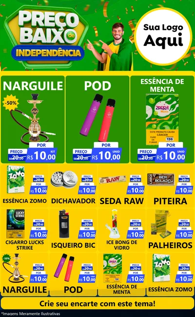 Modelo de Encarte para Encarte Grande com o tema Preço Baixo de Independência para Tabacaria
