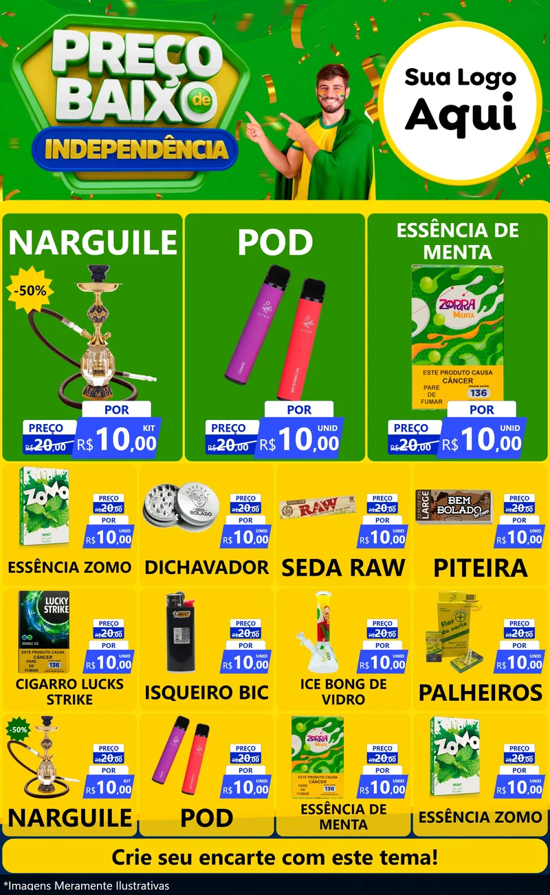 Modelo de Encarte para Encarte Grande com o tema Preço Baixo de Independência para Tabacaria
