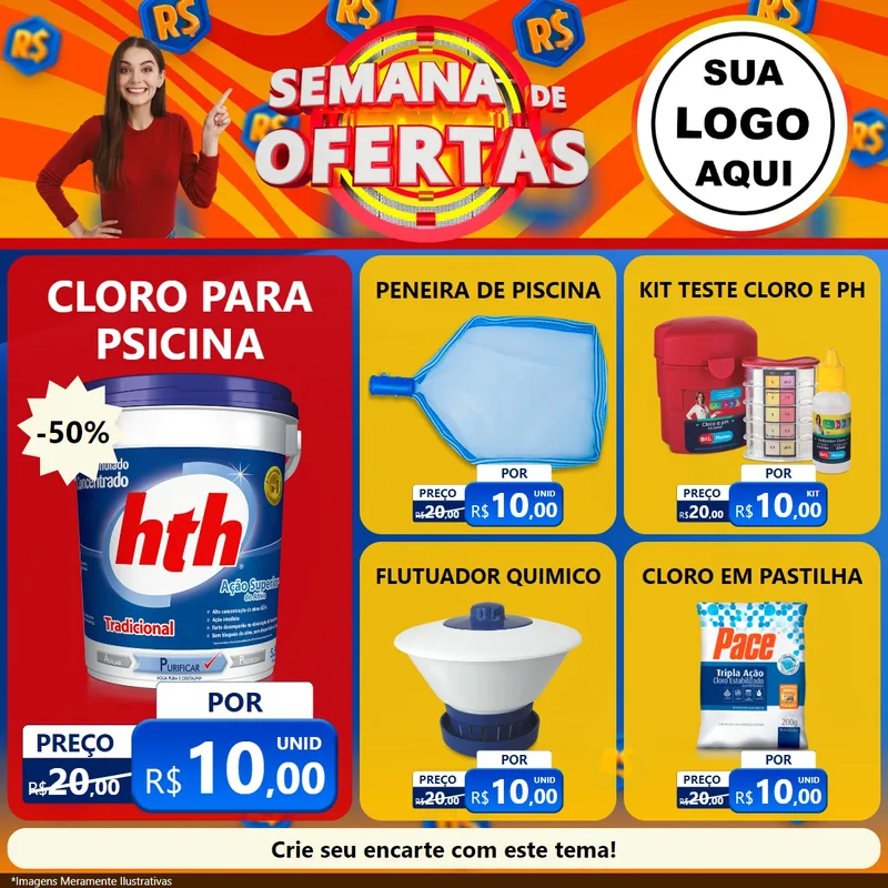 Modelo de Rede Social para Feed Facebook com o tema Semana de Ofertas para Produtos para Piscina