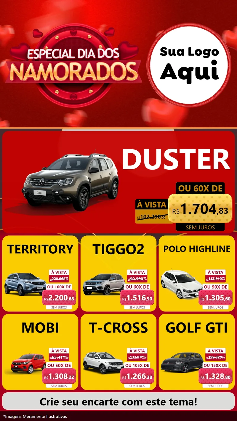 Modelo de Rede Social para Stories com o tema Especial Dia Dos Namorados para Concessionaria de Carros