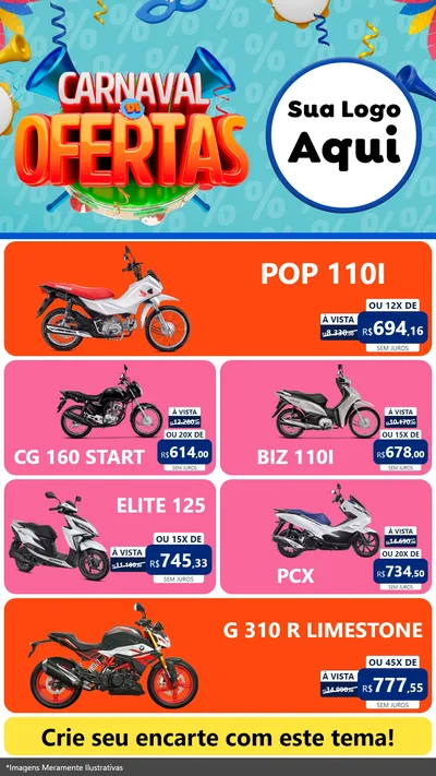 Modelo de TV para TV Vertical com o tema Carnaval de Ofertas para Concessionaria de Motos