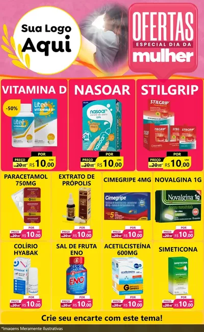 Modelo de Encarte para Encarte Grande com o tema Ofertas - Especial Dia Das Mulheres para Farmácia