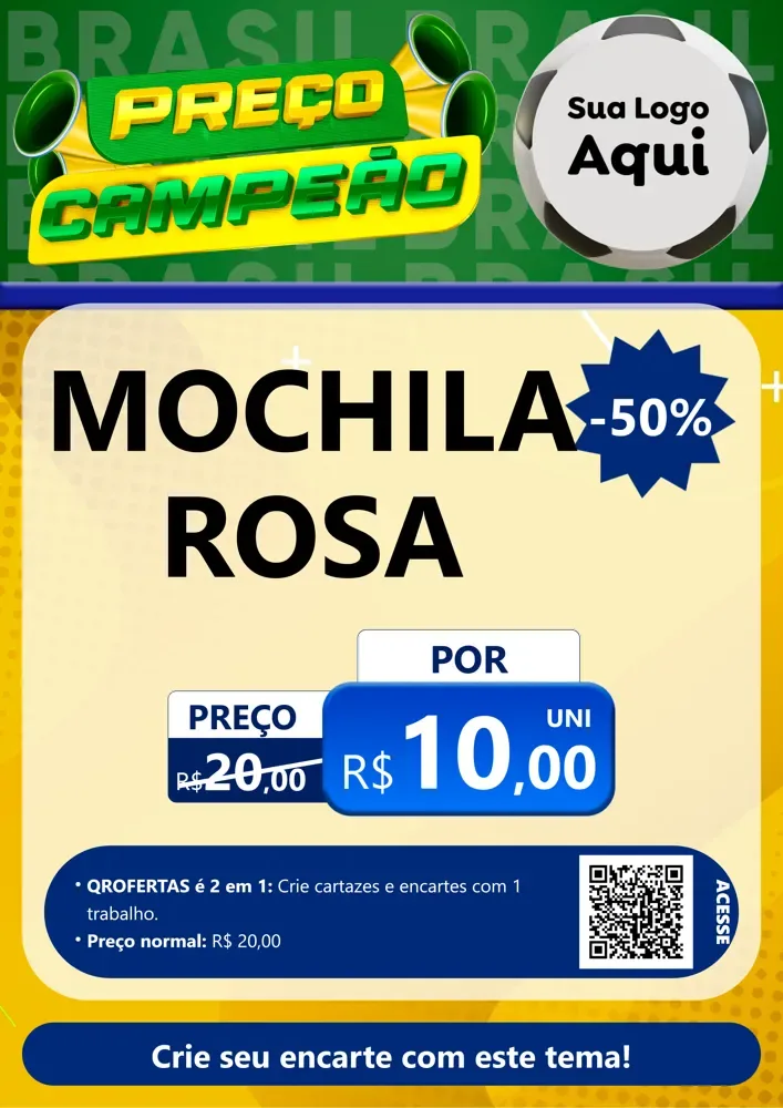 Modelo de Cartaz para Cartaz A4 Vertical com o tema Preço Campeão - Copa para Papelaria