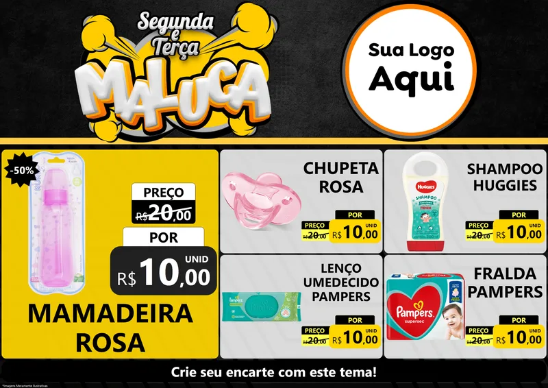 Modelo de Encarte para Encarte A4 Horizontal com o tema Segunda e Terça Maluca para Bebês