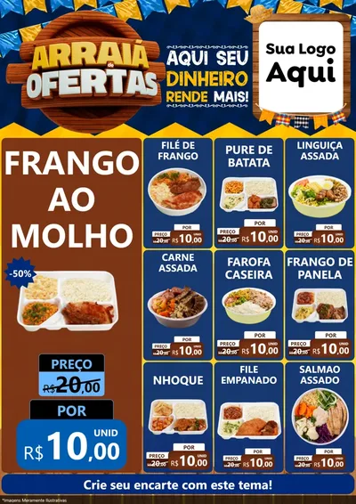 Modelo de Encarte para Encarte A4 Vertical com o tema Arraiá de Ofertas - Junina para Restaurante