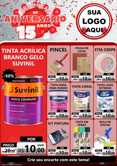 Modelo de Encarte para Encarte A4 Vertical com o tema Promoção de Aniversário - 15 Anos para Tintas e Ferramentas