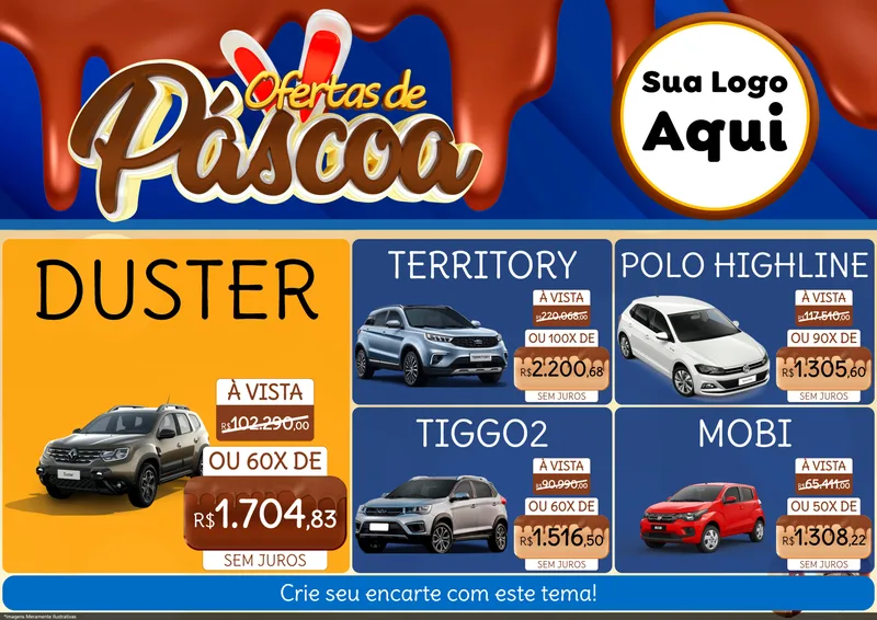 Modelo de Encarte para Encarte A4 Horizontal com o tema Ofertas de Páscoa para Concessionaria de Carros