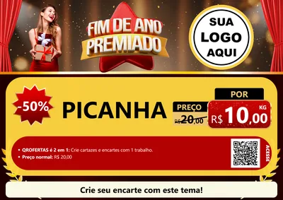 Modelo de Cartaz para Cartaz A4 Horizontal com o tema Fim de Ano Premiado para Açougue