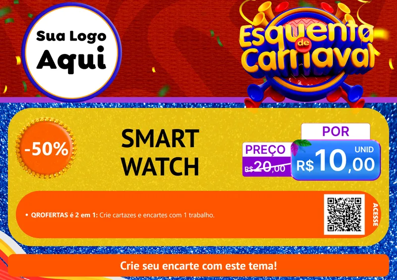Modelo de Cartaz para Cartaz A4 Horizontal com o tema Esquenta de Carnaval para Informática