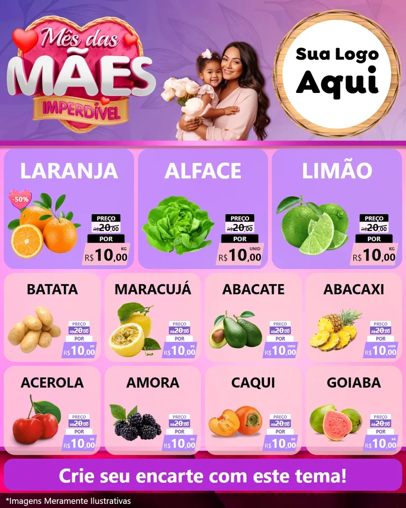 Modelo de Rede Social para Feed Instagram com o tema Mês das Mães Imperdível para Hortifrúti