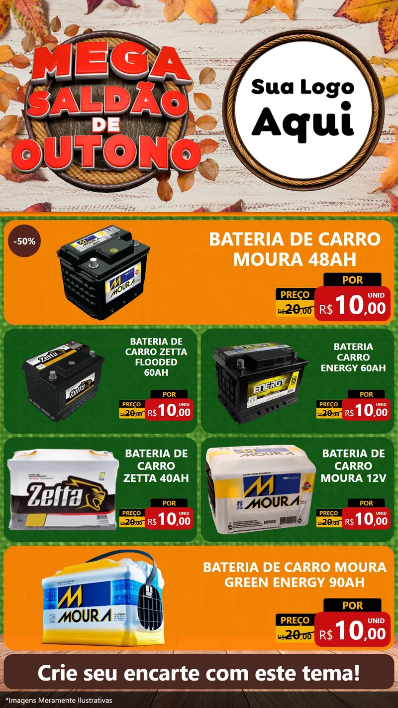 Modelo de TV para TV Vertical com o tema Mega Saldão de Outono para Baterias Elétricas