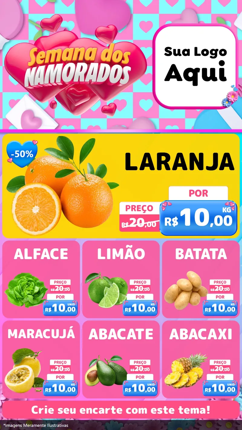 Modelo de Rede Social para Stories com o tema Semana dos Namorados para Hortifrúti