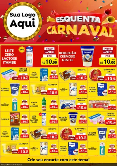 Modelo de Encarte para Encarte A4 Vertical com o tema Esquenta Carnaval para Frios e Laticínios
