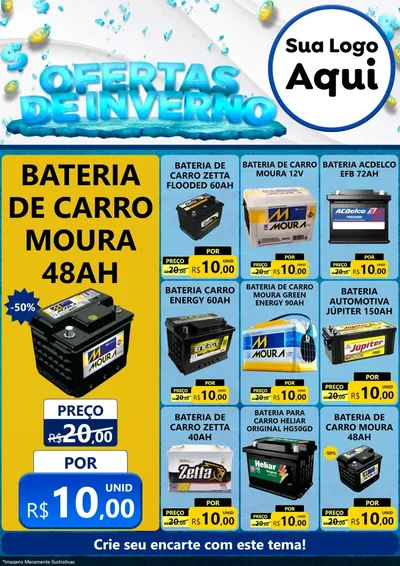 Modelo de Encarte para Encarte A4 Vertical com o tema Ofertas de Inverno para Baterias Elétricas