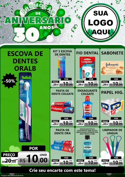 Modelo de Encarte para Encarte A4 Vertical com o tema Promoção de Aniversário - 30 Anos para Higiene Pessoal