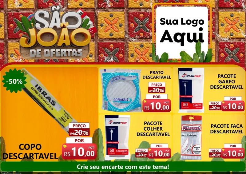 Modelo de Encarte para Encarte A4 Horizontal com o tema São João de Muitas Ofertas - Junina para Embalagens