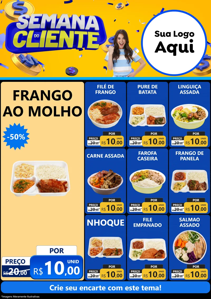Modelo de Encarte para Encarte A4 Vertical com o tema Semana do Cliente para Restaurante