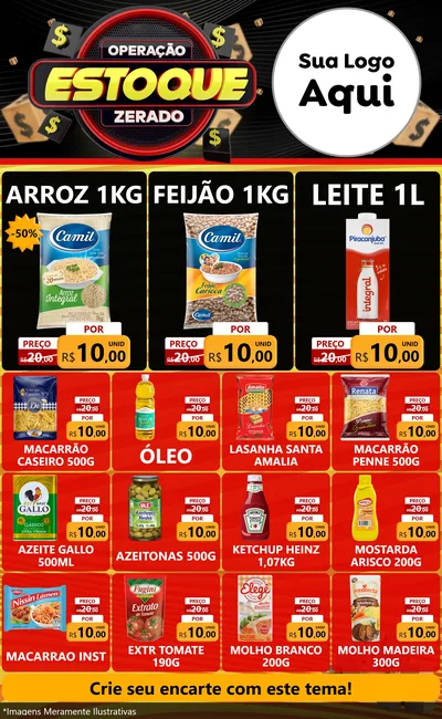 Modelo de Encarte para Encarte Grande com o tema Operação Estoque Zerado para Supermercado