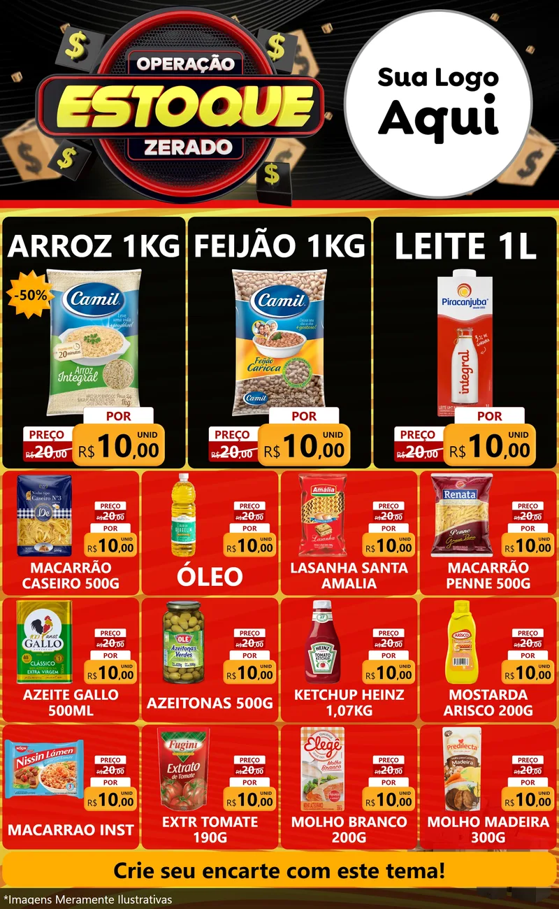 Modelo de Encarte para Encarte Grande com o tema Operação Estoque Zerado para Supermercado