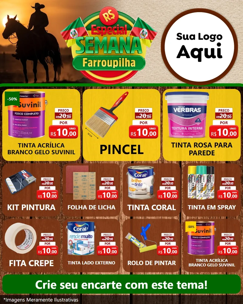 Modelo de Rede Social para Feed Instagram com o tema Especial Semana Farroupilha para Tintas e Ferramentas