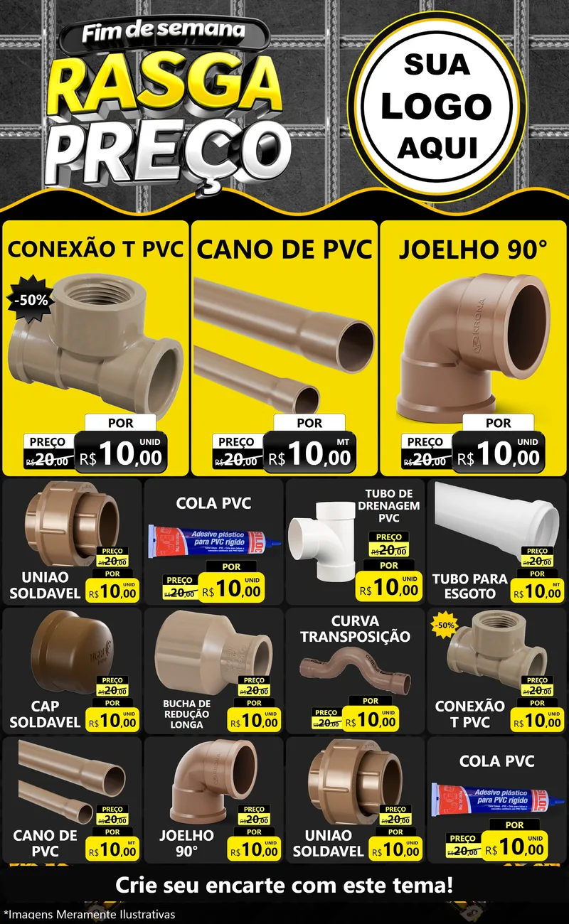 Modelo de Encarte para Encarte Grande com o tema Fim de Semana Rasga Preço para Tubos e conexões