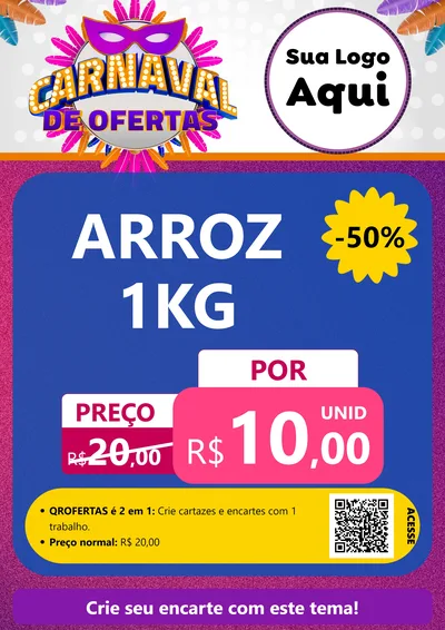 Modelo de Cartaz para Cartaz A4 Vertical com o tema Carnaval de Ofertas para Supermercado