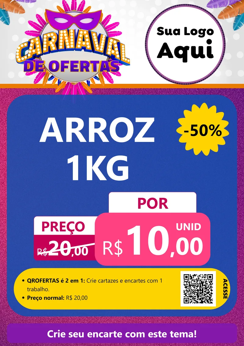 Modelo de Cartaz para Cartaz A4 Vertical com o tema Carnaval de Ofertas para Supermercado