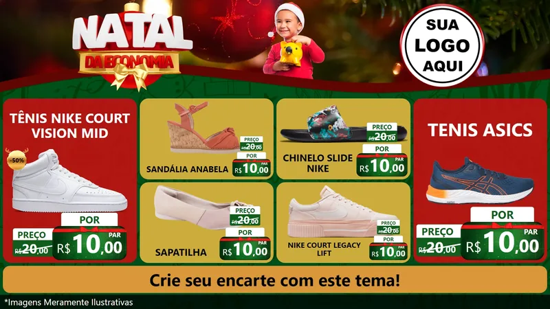 Modelo de TV para TV Horizontal com o tema Natal da Economia para Calçados