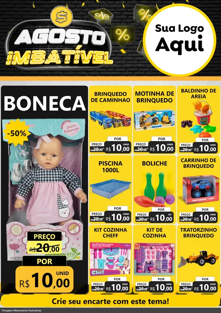 Modelo de Encarte para Encarte A4 Vertical com o tema Agosto Imbatível para Brinquedos