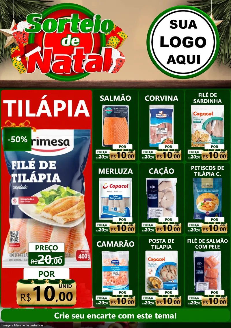 Modelo de Encarte para Encarte A4 Vertical com o tema Sorteio de Natal para Peixaria