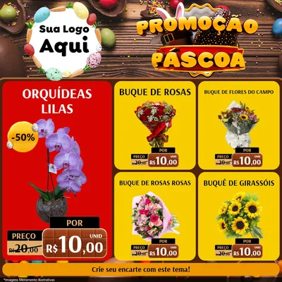 Modelo de Rede Social para Feed Facebook com o tema Promoção Páscoa para Floricultura e jardim