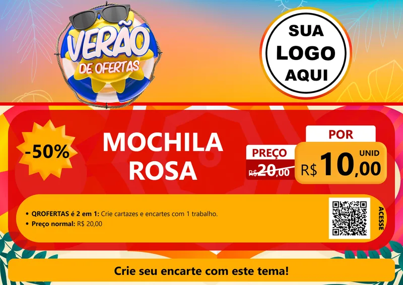 Modelo de Cartaz para Cartaz A4 Horizontal com o tema Verão de Ofertas para Papelaria