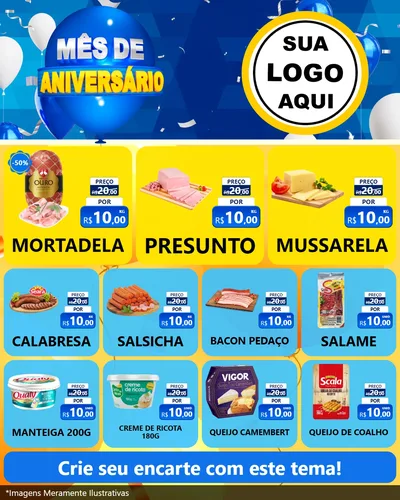 Modelo de Rede Social para Feed Instagram com o tema Mês de Aniversário para Frios e Laticínios