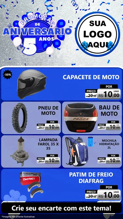 Modelo de TV para TV Vertical com o tema Promoção de Aniversário - 5 Anos para Moto peças
