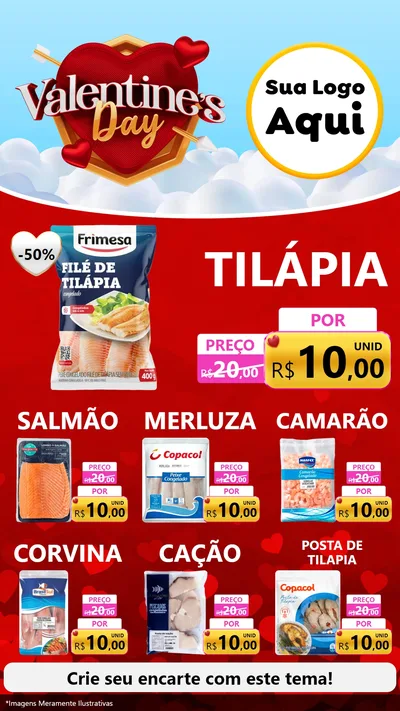 Modelo de Rede Social para Stories com o tema Valentine's Day para Peixaria