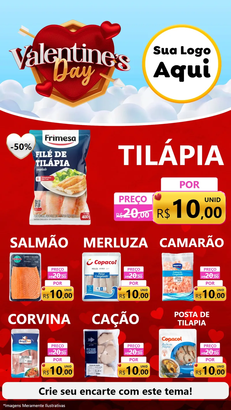 Modelo de Rede Social para Stories com o tema Valentine's Day para Peixaria
