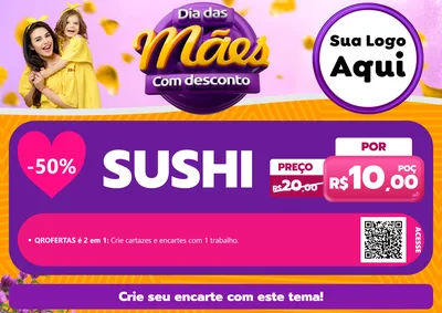 Modelo de Cartaz para Cartaz A4 Horizontal com o tema Dia das Mães com Desconto para Comida japonesa