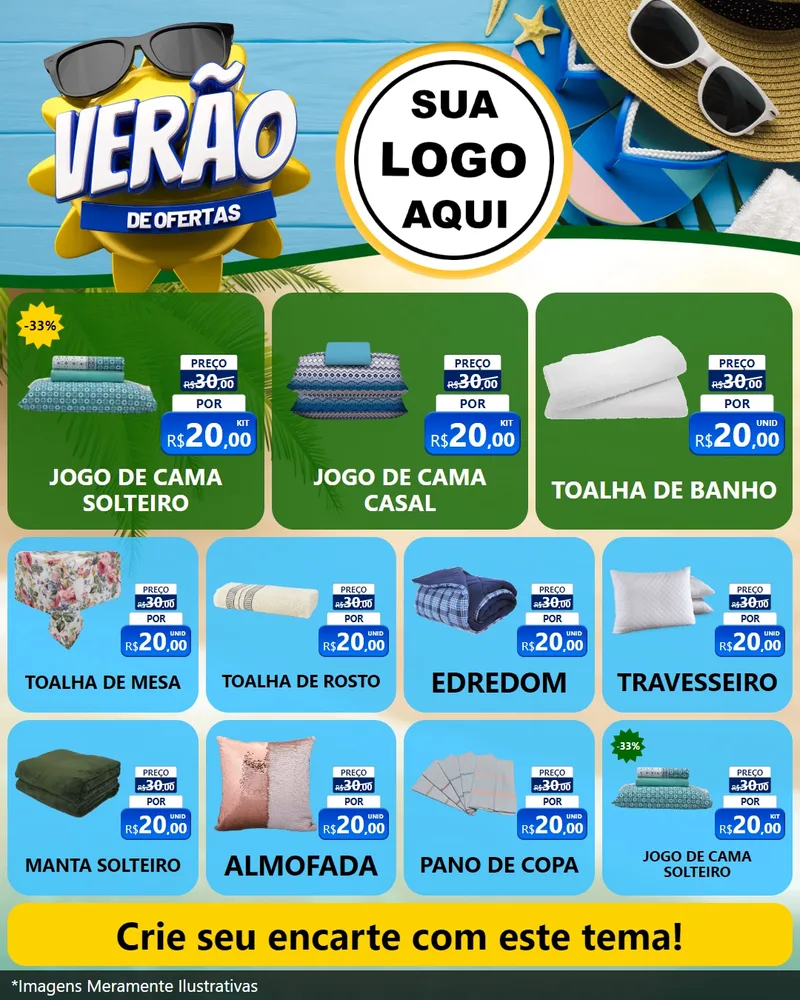 Modelo de Rede Social para Feed Instagram com o tema Verão de Ofertas para Cama, Mesa e Banho