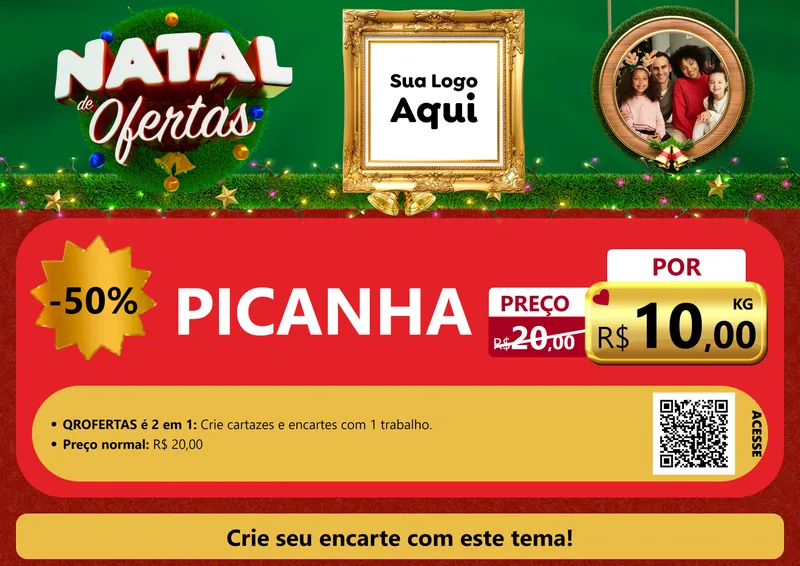 Modelo de Cartaz para Cartaz A4 Horizontal com o tema Natal de Ofertas para Açougue