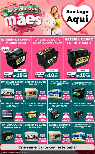 Modelo de Encarte para Encarte Grande com o tema Feliz Dia das Mães para Baterias Elétricas